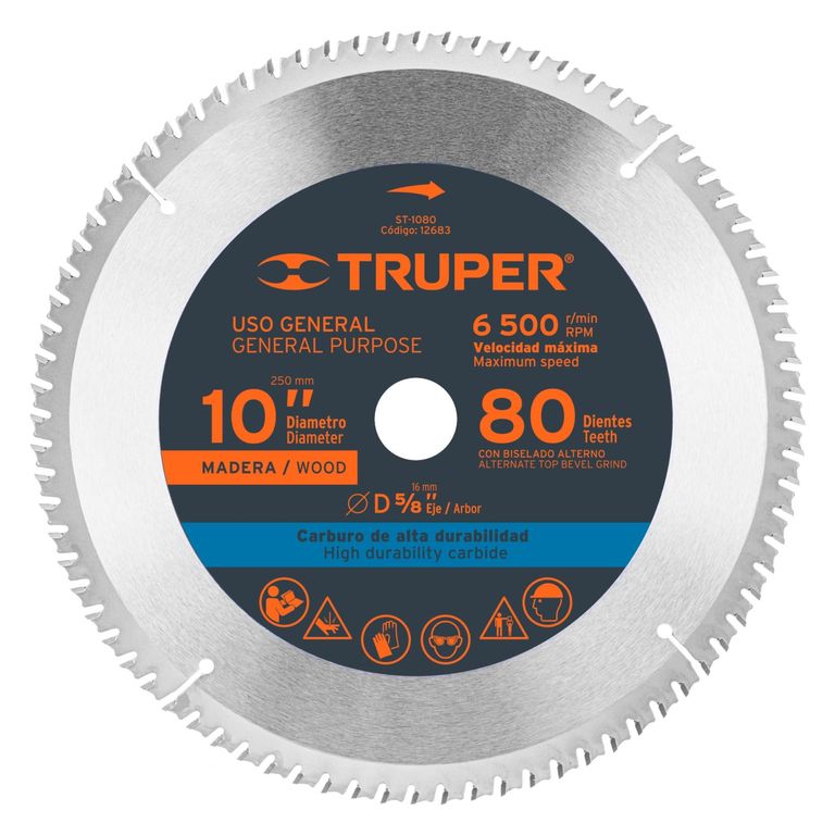 Disco sierra 10"P corte extra fino para madera, 80 dientes, 12683 Truper