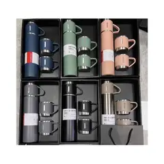 GENERICO - Set de 4 Pz Termo de Acero Inoxidable con tazas regalo color aleatorio