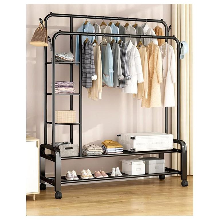 Perchero Estante Organizador Ropa Zapatos Ruedas Doble FY34 Negro