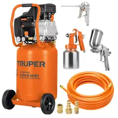 TRUPER - Kit Compresora de aire 50L manguera pistola para pintar sopletear