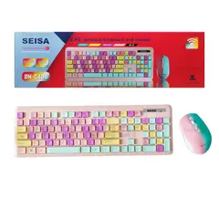 SEISA - Kit Teclado y Mouse Inalámbrico Rosado Multicolor para PC DN-C400