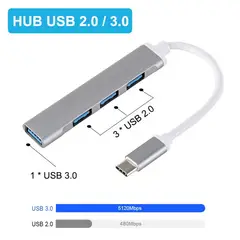 GENERICO - Adaptador Múltiple con entrada tipo C 4 puertos USB en 1
