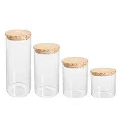 SM - Set de 4 Canister de vidrio con Tapa de Madera