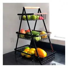 GENERICO - Cesta Rectangular de 3 Niveles para Frutas acero