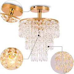 HOME NEAT - Lámpara de Techo Cristal 20CM Oro - Incluye 1 E27