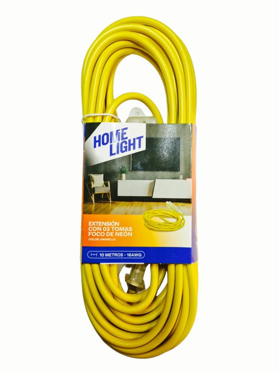 Extensión Eléctrica Vulcanizado 10 Metros x 3 Tomas AMARILLO