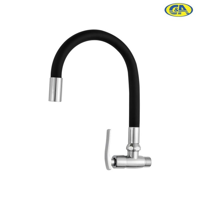 Llave Ganso de Lavadero para Pared Flexible Negro