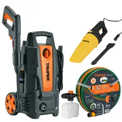 TRUPER - Combo hidrolavadora 1500PSI TRUPER, Aspiradora 12V, manguera de 10m