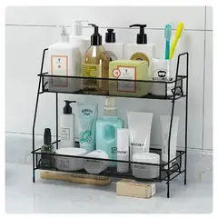 GENERICO - Estante de almacenamiento dos niveles para baño cocina sala negro.