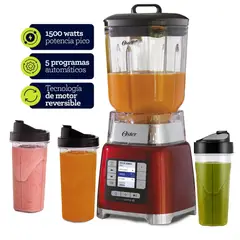 OSTER - Licuadora ActiveSense con 3 kit de BlendGo BLSTTDG Roja