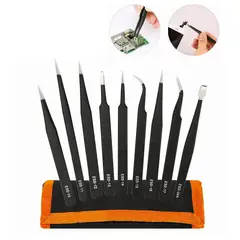 GENERICO - Pinzas Antiestáticas para Eelectronica Juego De 9 Piezas + Estuche