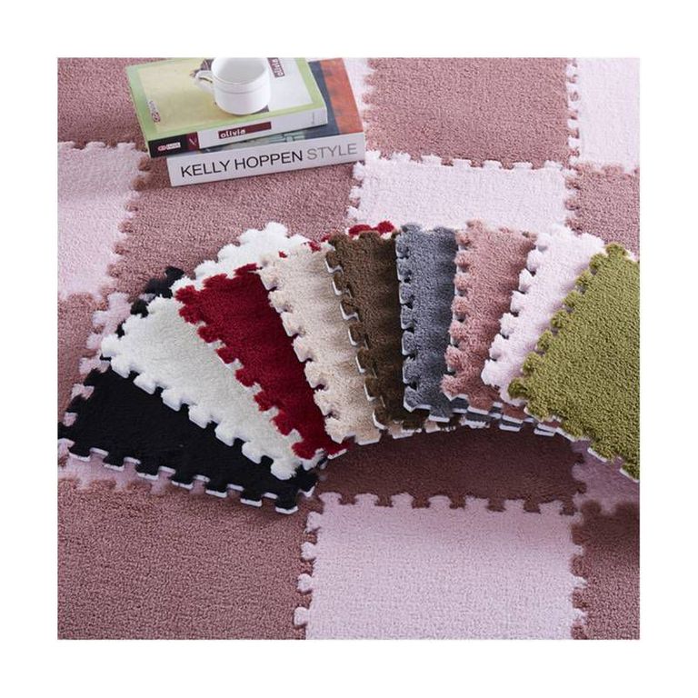 Alfombra De Felpa Piso Decorativo Armable 30cm x 30cm Set 10unds Fucsi