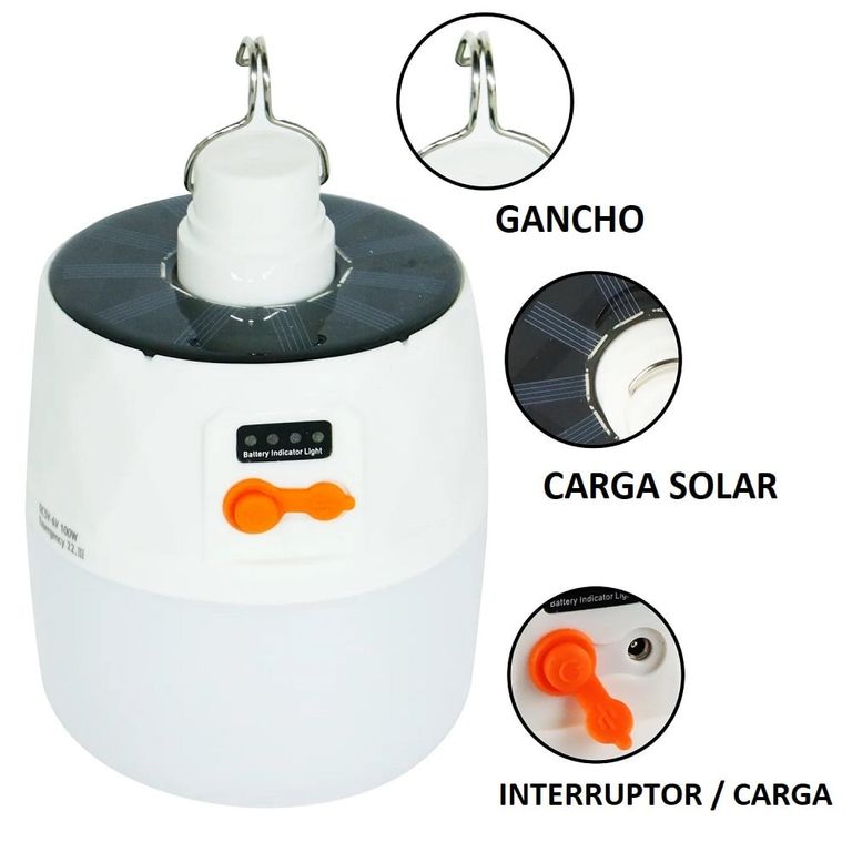 Foco Led Recargable Usb y Solar Portátil