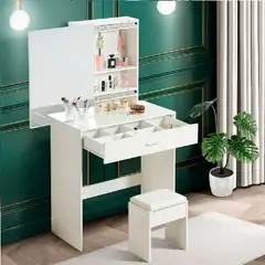 MUEBLES CRISOSTOMO - Tocador de Melamina Moderno Blanco 80cm.