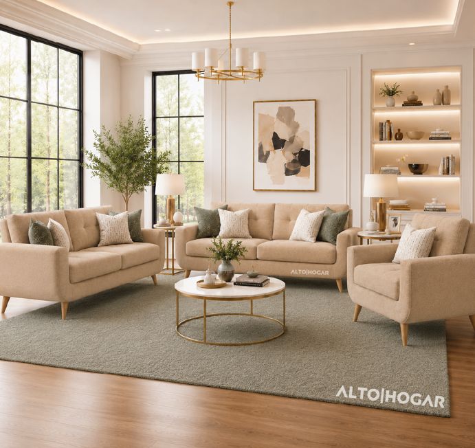 Juego De Sala Karime 3-2-1 Beige - Tapiz Antifluido
