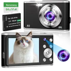 RENVMEXY - Cámara Digital Doble 4K 48MP DC306L 64GB Negro