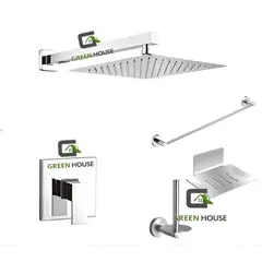 GREEN HOUSE - COMBO DE DUCHA 8 PULGADAS MONOCOMANDO MAS KIT DE BAÑO