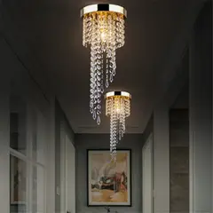 MMDH - Lámpara de araña led de cristal de pasillo de lujo Dorado