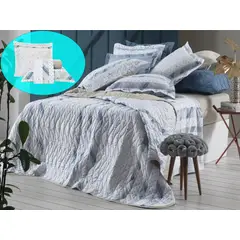 ALTENBURG - Cubrecama satinado + juego de sabanas 7 piezas QUEEN - IVORY