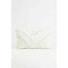 GENERICO - Funda Almohada Nordico Fiesta De Pompones Blanco Mate 35x55 Cm