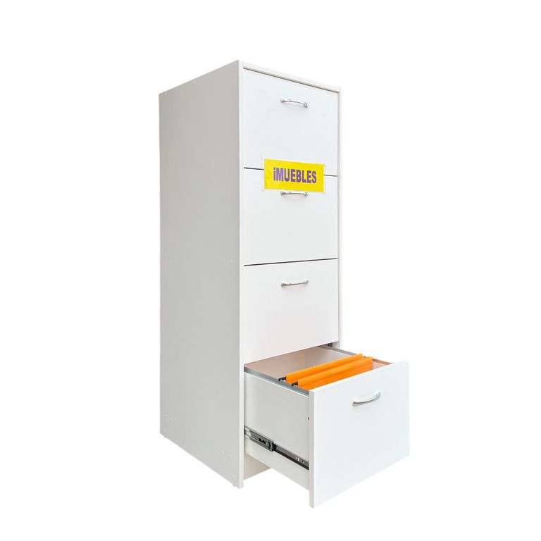 Archivador Oficina, Cajonera 04 Para Folder Colgante Llave Blanco
