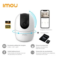IMOU - CÁMARA DE SEGURIDAD WIFI 4MP RANGER 2 PARA INTERIOR - MICRO SD 128GB