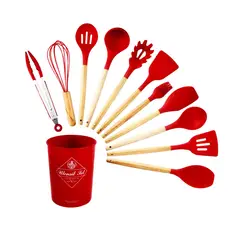 GENERICO - Set de Utensilios Multifuncional para Cocina de Silicona - Rojo.