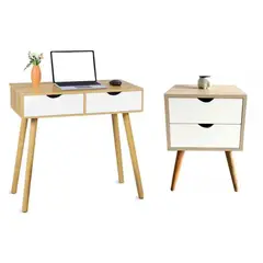 VENTITAS HOME - COMBO Velador y Escritorio Vintage Luna 2 Cajones Color Duna