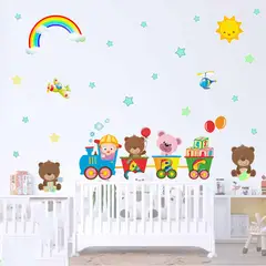 GENERICO - Vinilo Infantil Tren con osos decoracion para niños