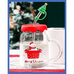 GENERICO - Taza con sorbete de vidrio con diseño de Hombre de nieve con su regalo