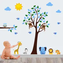 GENERICO - Vinilo Infantil Azul Arbol safari decoracion para niños