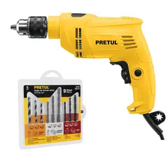 PRETUL - Taladro Percutor 550W 1/2 + Juego de 9 brocas