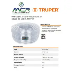 TRUPER - Manguera industrial transparente de 3/4" rollo 100metros 19870