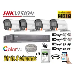 HIKVISION - CÁMARAS SEGURIDAD EXTERIOR KIT 4 5MP + DISCO 1TB COLORVU