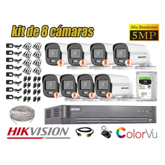 HIKVISION - CÁMARAS SEGURIDAD EXTERIOR KIT 8  5MP + DISCO 2TB COLORVU