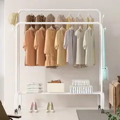 GENERICO - Perchero Colgador Doble para Ropa con Ruedas Blanco