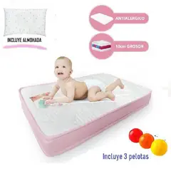 GENERICO - Colchón para cuna con almohada Rosado 67 x 10 x 110cm
