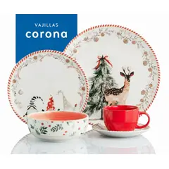 CORONA - Juego de Vajilla 16 Piezas Navidad -