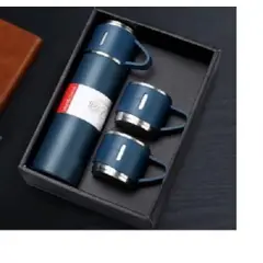 GENERICO - TERMO DE ACERO INOXIDABLE CON 3 TAZAS COLOR AZUL