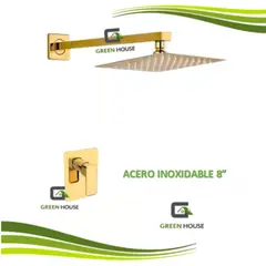 GENERICO - JUEGO DE DUCHA CUADRADO ACERO 20CM + MEZCLADORA DE DUCHA DORADO BRILLANTE