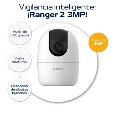 Cámara WiFi Imou Ranger 2 3MP 2K 360° Seguridad Interior con Audio y Detección