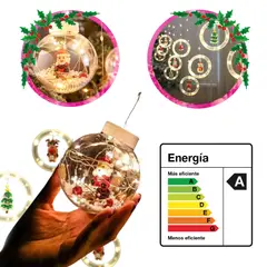 SEISA - Cortina Luces Led Con Esferas Decoración Navidad Arbolito Luz Cálida