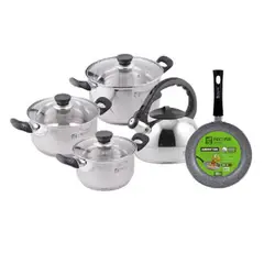 FACUSA - Juego de Ollas con Tetera Acero Inoxidable con sartén de 22 cm