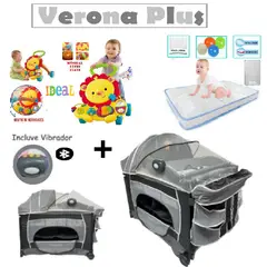 BABY KITS - Cuna Verona Plus -Colchon C- Andador Leon- Plomo