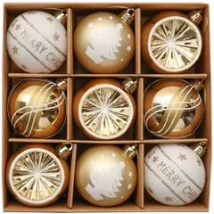 GENERICO - ESFERAS DE NAVIDAD 9 UNDADES 6 CM DORADO CON BLANCO