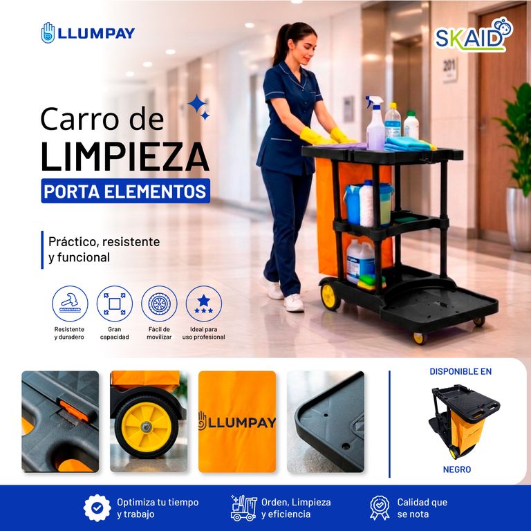 Carrito de limpieza Hoteles Hospitales Oficina Fábrica Negro