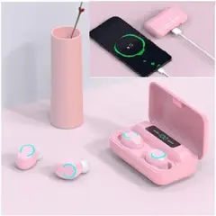 CLN TECH - Audífonos inalámbricos Pantalla LED Bluetooth F9 con power bank-ROSADO