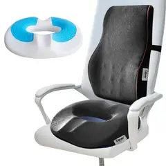 DAUER - Duo Cojin Ortopedico Lumbar y Asiento Dona Anatomico Gel + Bambu NEGRO