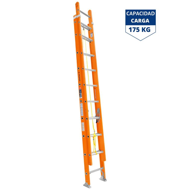 Escalera telescópica 20 peldaños, fibra de vidrio DIELECTRICO Truper