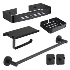 GENERICO - Sets X 6pzs Accesorios Para Baño Acero Inoxidable Black Mat